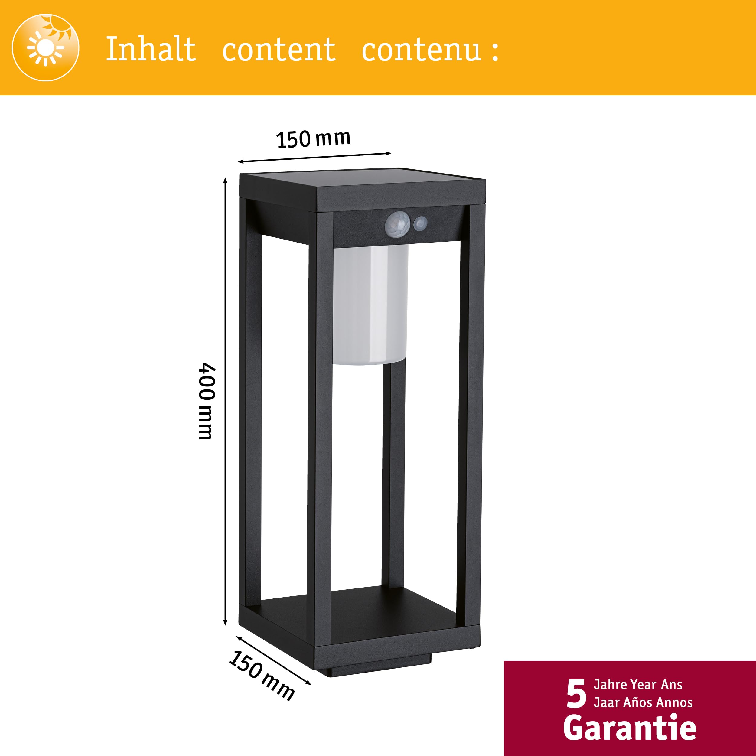 Paulmann 94573 LED Solar Lichtobjekt Marisol mit Bewegungsmelder IP44 incl. 1x5,5 W Warmweiß Schwarz kabellos Kunststoff wiederaufladbar 3000 K
