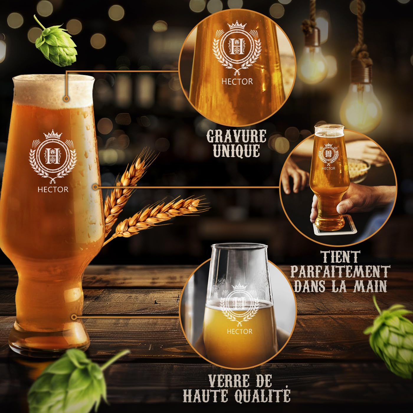Maverton Ensemble de Chopes à Bière Personnalisées de 0,4l | 400ml, Verres de haute qualité avec gravure pour homme, Cadeau pour tous les amateurs de bière, Monde