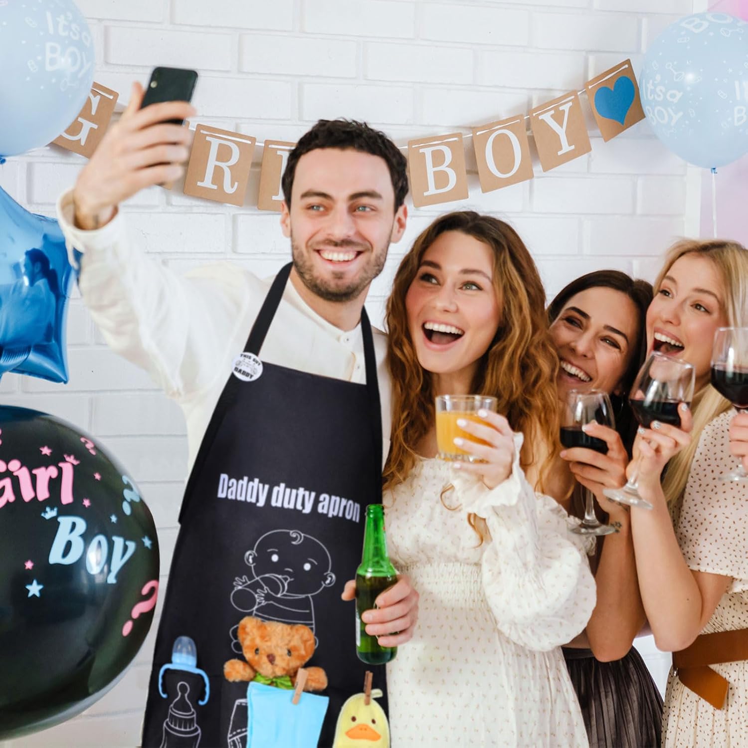 7 Pcs Daddy Duty Apron for Baby Shower Gifts New Dad Funny Black Diaper Apron for Baby Shower First Daddy to Be Father's Day Gift