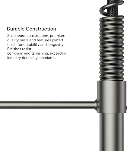 Miniatura 9 de LOVMOR Grifo de cocina preenjuague con relleno de olla, mango único, alta presión, negro mategris mate, acero inoxidable de 2 funciones