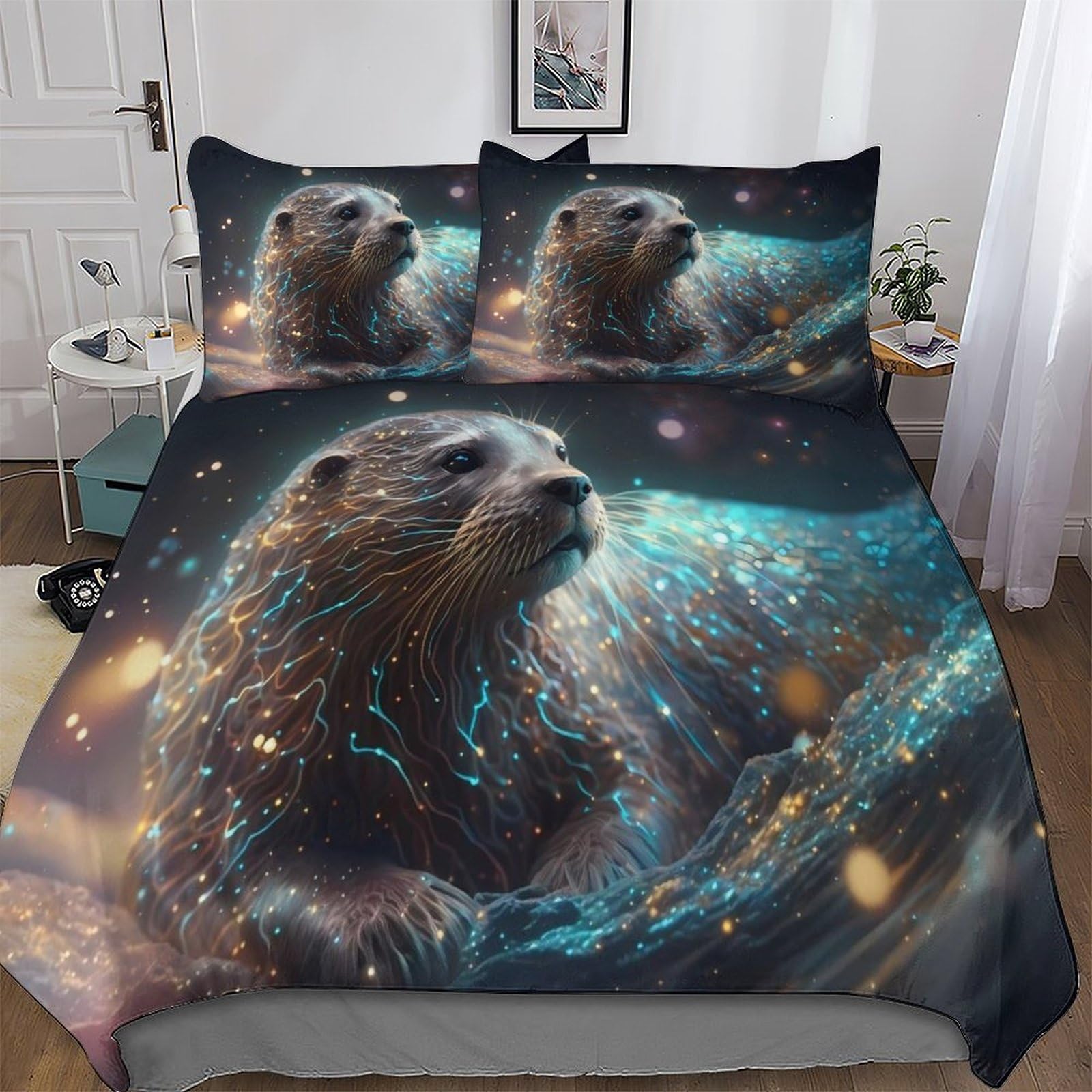 Housse de couette loutre anti-plis en microfibre douce pour lit King Size