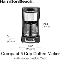 Vista 8 de Hamilton Beach Cafetera de goteo de 5 tazas con cesta de llenado frontal fácil, diseño compacto, reloj programable, jarra de vidrio, pausa