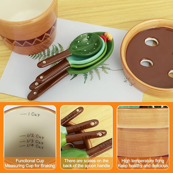 5Pcs Ceramic Cactus Measuring Spoons Set, Flower Pot Measuring Spoon Set, Cute Measuring Cups with Spoons Set for Home Kitchen