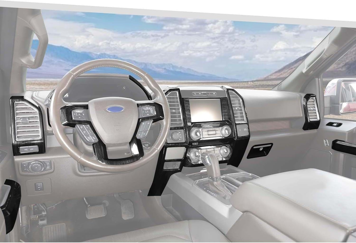 Jimen Fit for Ford F150 2015-2020, 25PCS Black Wood Interior Trim Kits - Dashboard Cover, Navigation Panel, Dash AC Vent Panel, Inner Door Handle Trim, Window Lift Switch Panel