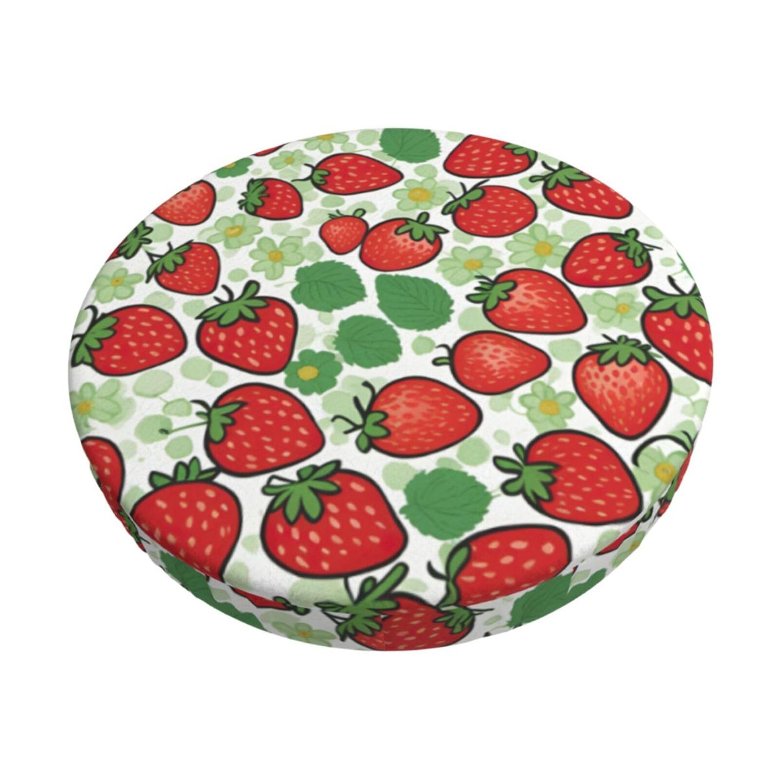 GUCHENP Strawberry Pattern Print Round Bar Chair Cushion Cover,Washable Chair Protector For Indoor Home Furniture Decor