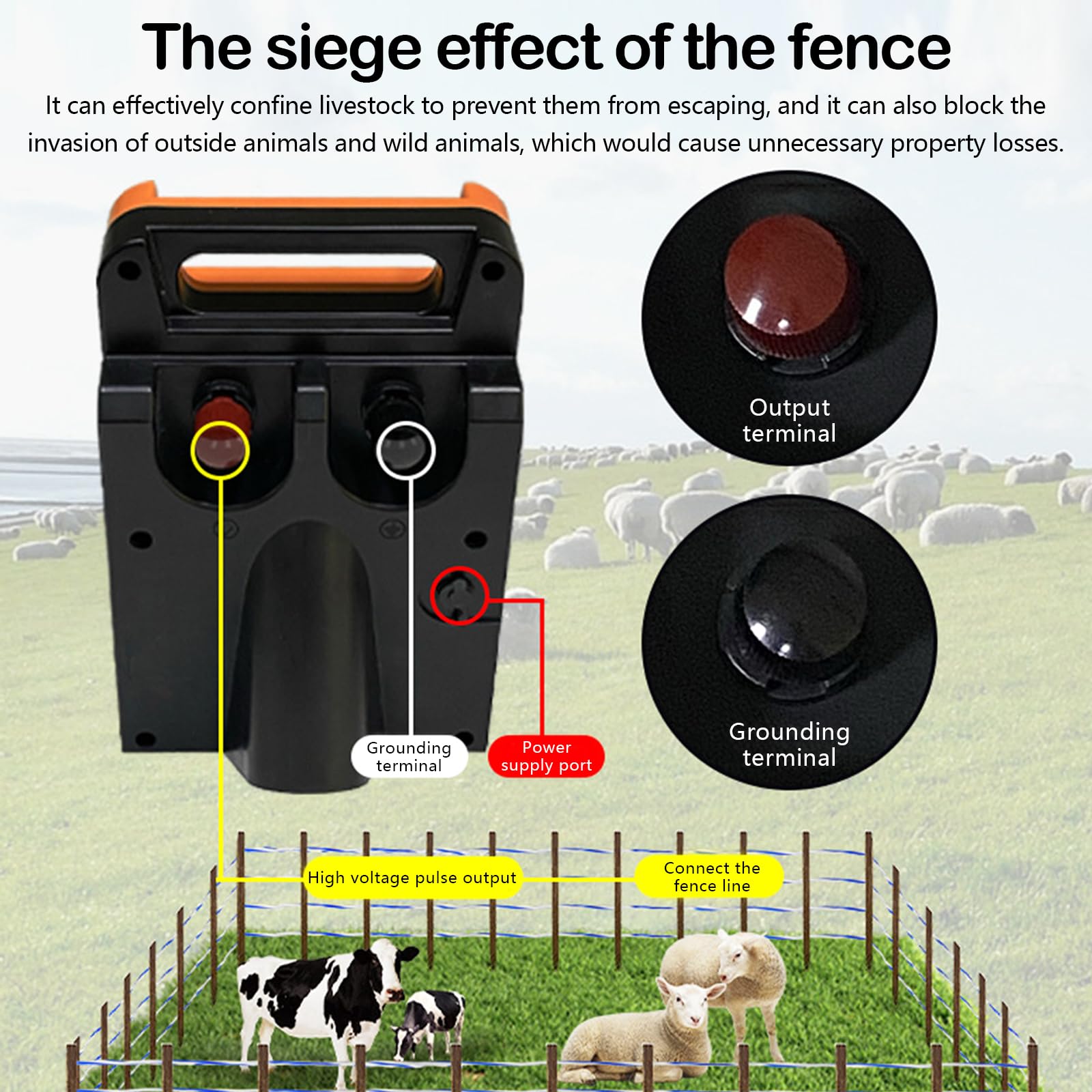 Cercas Eléctricas, Energizador Solar Para Cercas Eléctricas 8Kv 0.2J Energizador Para Cercas Eléctricas 1.5Km Para Aves Corral Panel Solar 3W Batería Litio 10400Mah IP55 Resistente Intemperie
