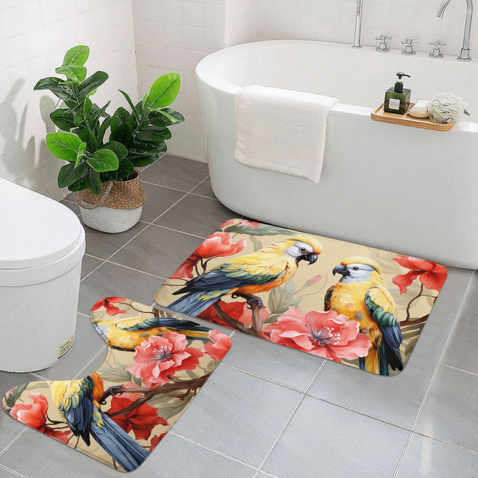 Tapis de bain en microfibre lot de 2 absorbant et antidérapant floral