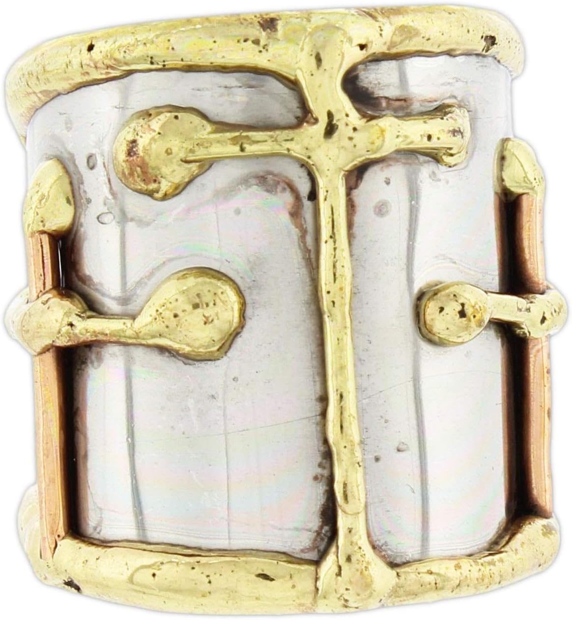 Anju Cuff Ring Welded Mixed Metal Design - Copper, Stainless Steel, Brass (3 Crosses)