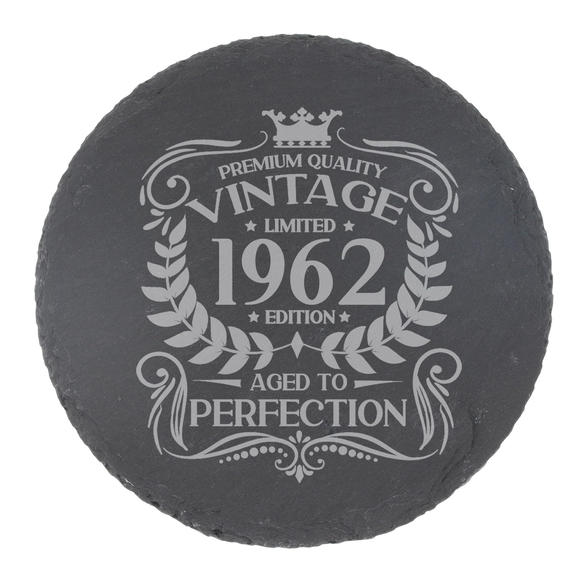 64th Birthday Gift for Men Vintage 1962 Aged to Perfection Engraved Slate Coaster Present for 64 Year Old Etched Natural Slate Placemat (Round Slate)