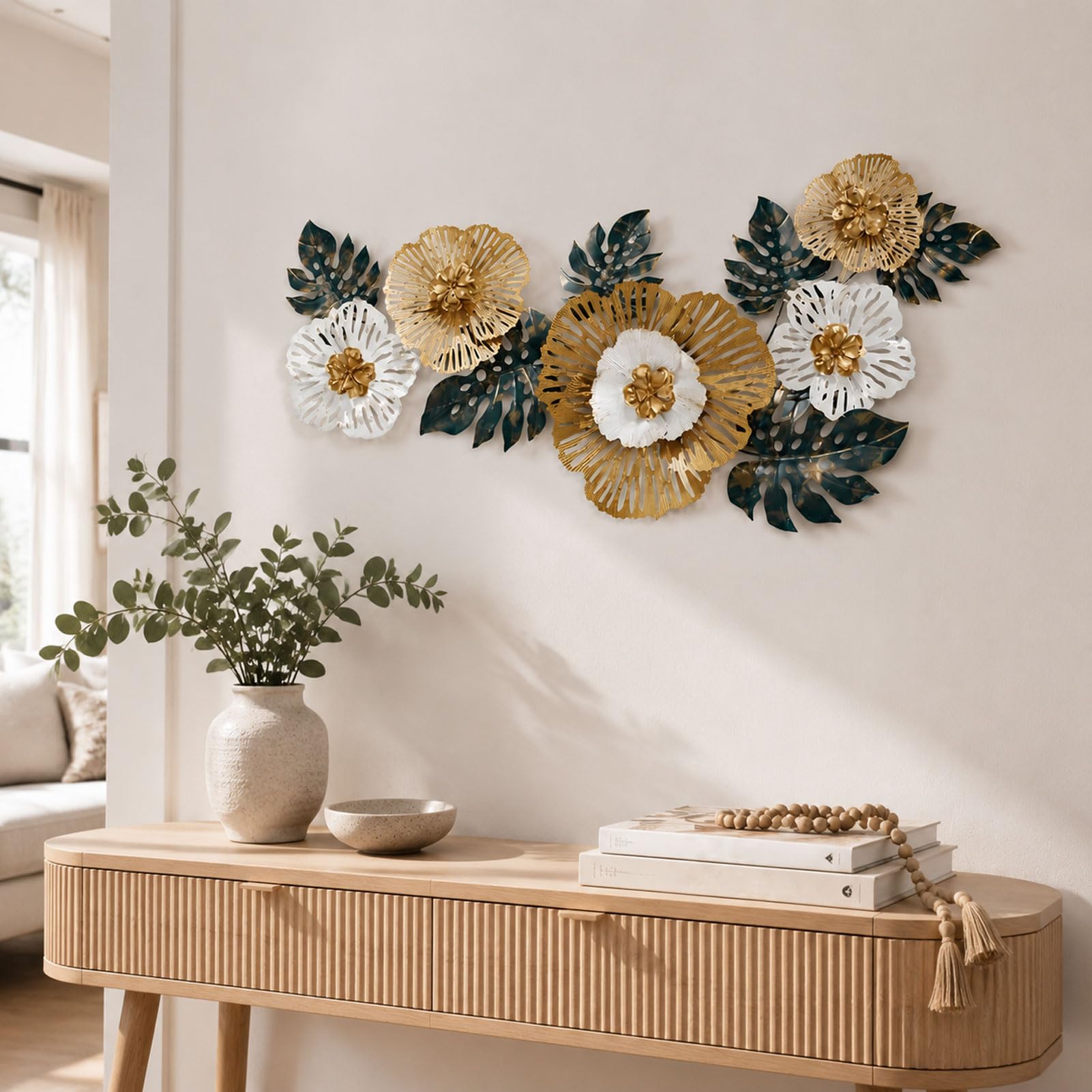 NNYCC Arte mural metálico Escultura metálica tridimensional | Texturas metálicas artesanales que realzan la decoración de su hogar Gran salón y decoración del hogar 138 x 57 cm