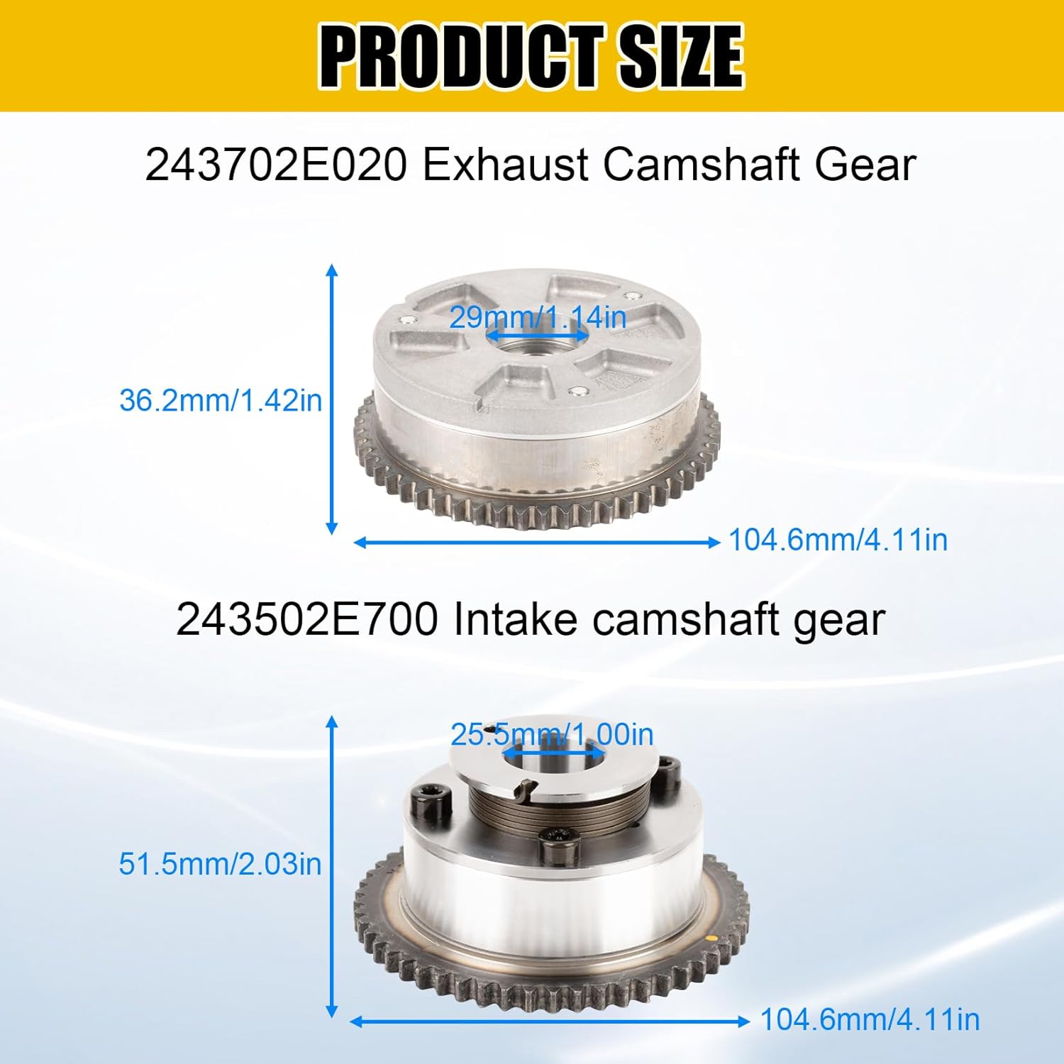 Exhaust & Intake CVVT Camshaft Gear- 24370-2E020 & 24350-2E700 Automotive CVVT Assembly Fits for Elantra 2.0L 2017-2020, for Kona 2.0L 2018-2021, Veloster 2.0L 2019-2021