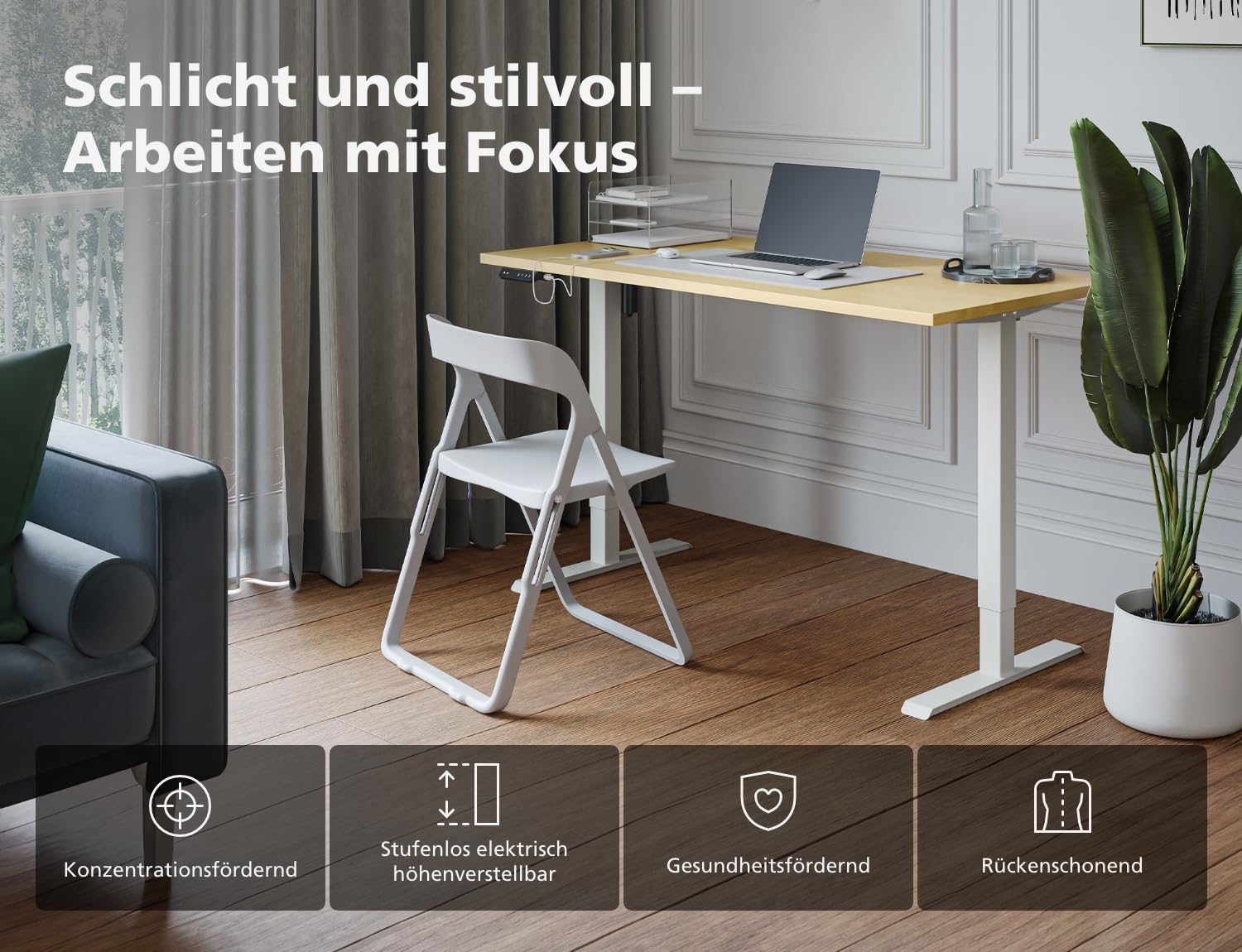 KRIEG HighDesk SMART Höhenverstellbarer Schreibtisch 180 x 80 cm I Silber + Ahorn - Elektrischer Sitz- & Stehtisch mit Tischplatte - Stehschreibtisch Elektrisch Höhenverstellbar
