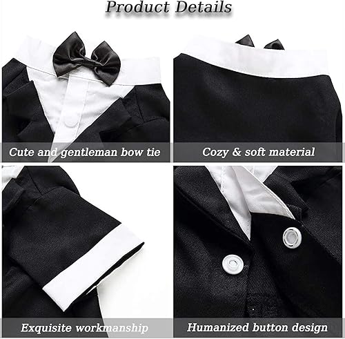 Miniatura 6 de Camisa para perro, ropa para cachorros, traje de boda formal para mascotas, esmoquin con lazo negro, traje de perro para perros pequeños y medianos,