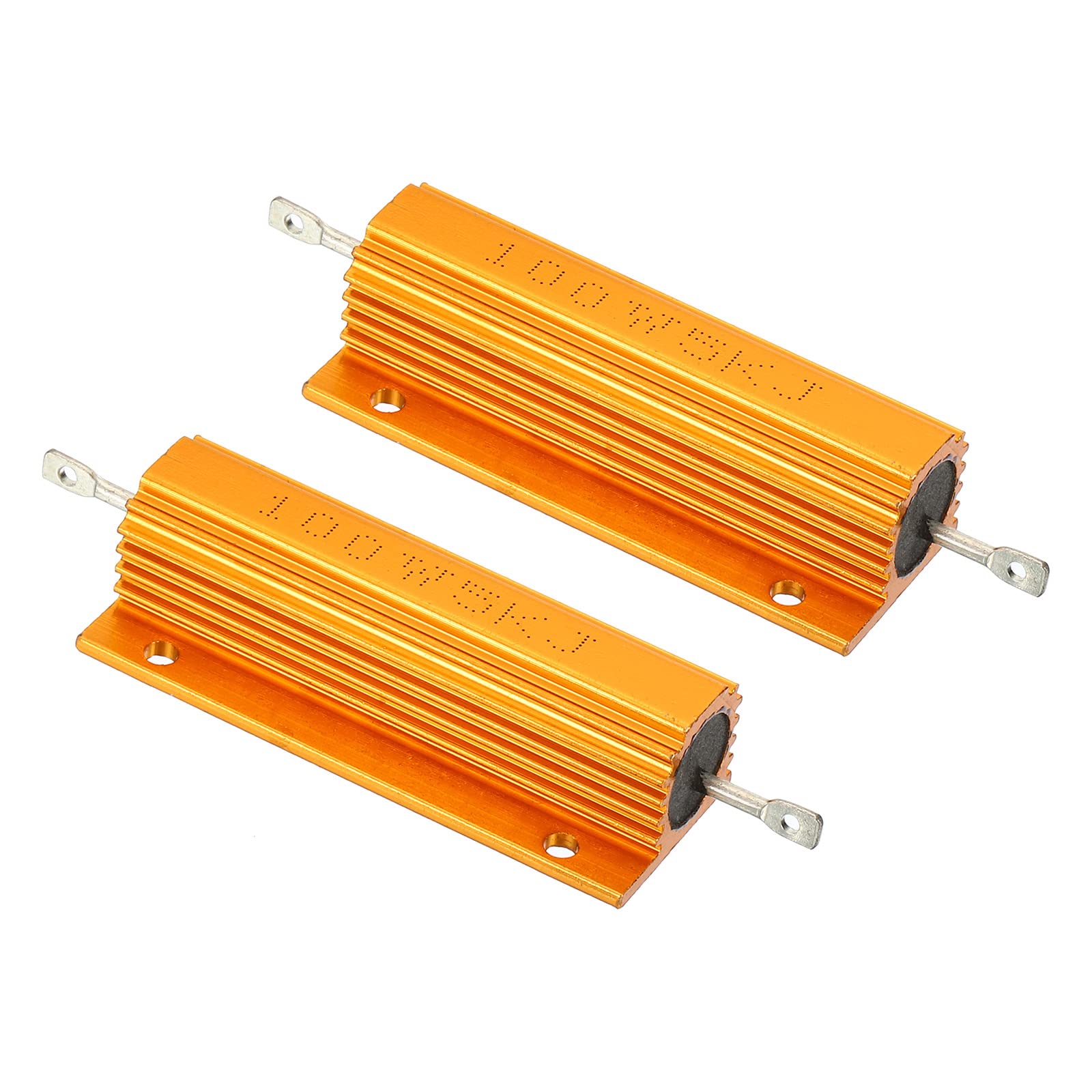 PATIKIL 100W 5K Ohm Aluminum Shell Resistor, 2 Pack Aluminum Housing Resistor Housed Case Wirewound Resistors Screw Tap Power Resistor, Golden
