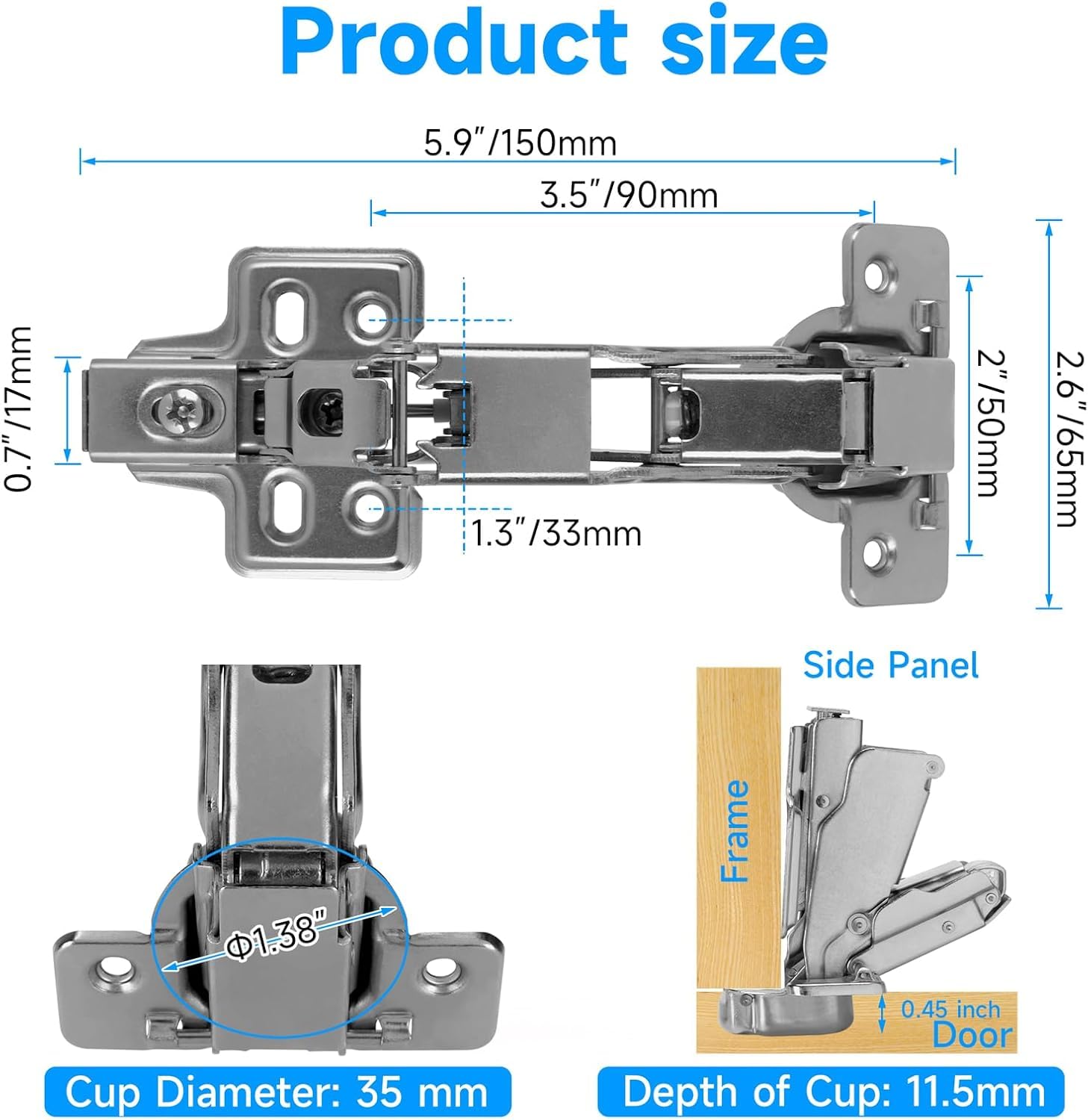 2 Pcs Kitchen Cabinet 165 Degree Full Overlay Hinges Frameless Cabinet Doors Hinges, Soft Close Corner Kitchen Cabinet Hinges Folding Mute Cabinet Hinges - Image 2
