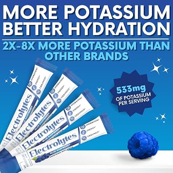 Zero Sugar Blue Raspberry Electrolytes Powder Packets (30 Pack) - All Natural Ingredients, Caffeine Free Energy for Refreshing Hydration - Vegan, Keto, Paleo - Sugar Free Electrolytes Powder No Sugar