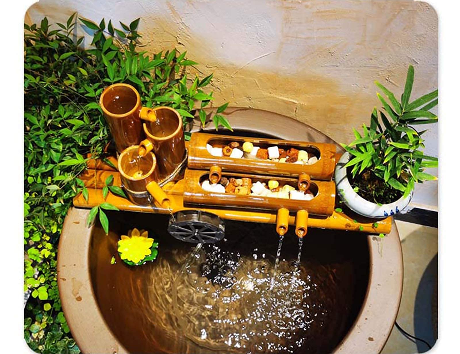 Dekoracja WaterFountain, Fontanna bambusowa z pompą wodną, Ozdoby ogrodowe na zewnątrz, Ozdoby do filtrów do oczek wodnych w akwarium,B 80cm
