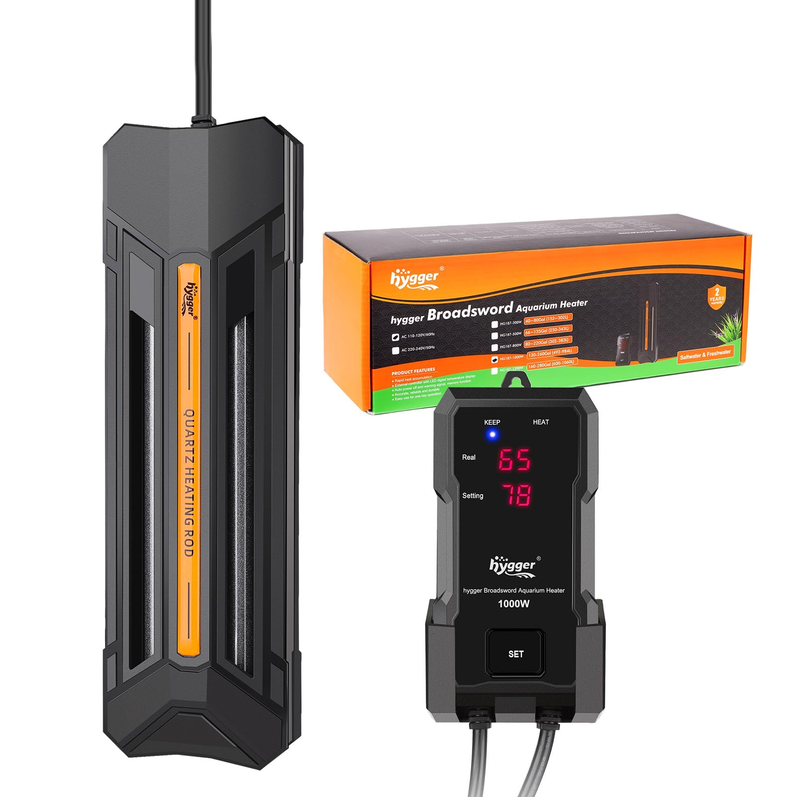 hygger 800W Aquarium Heater with Controller, Adjustable & Submersible Fish Tank Heater with Digital Display Safety Triple Protection Beeping Alarm for