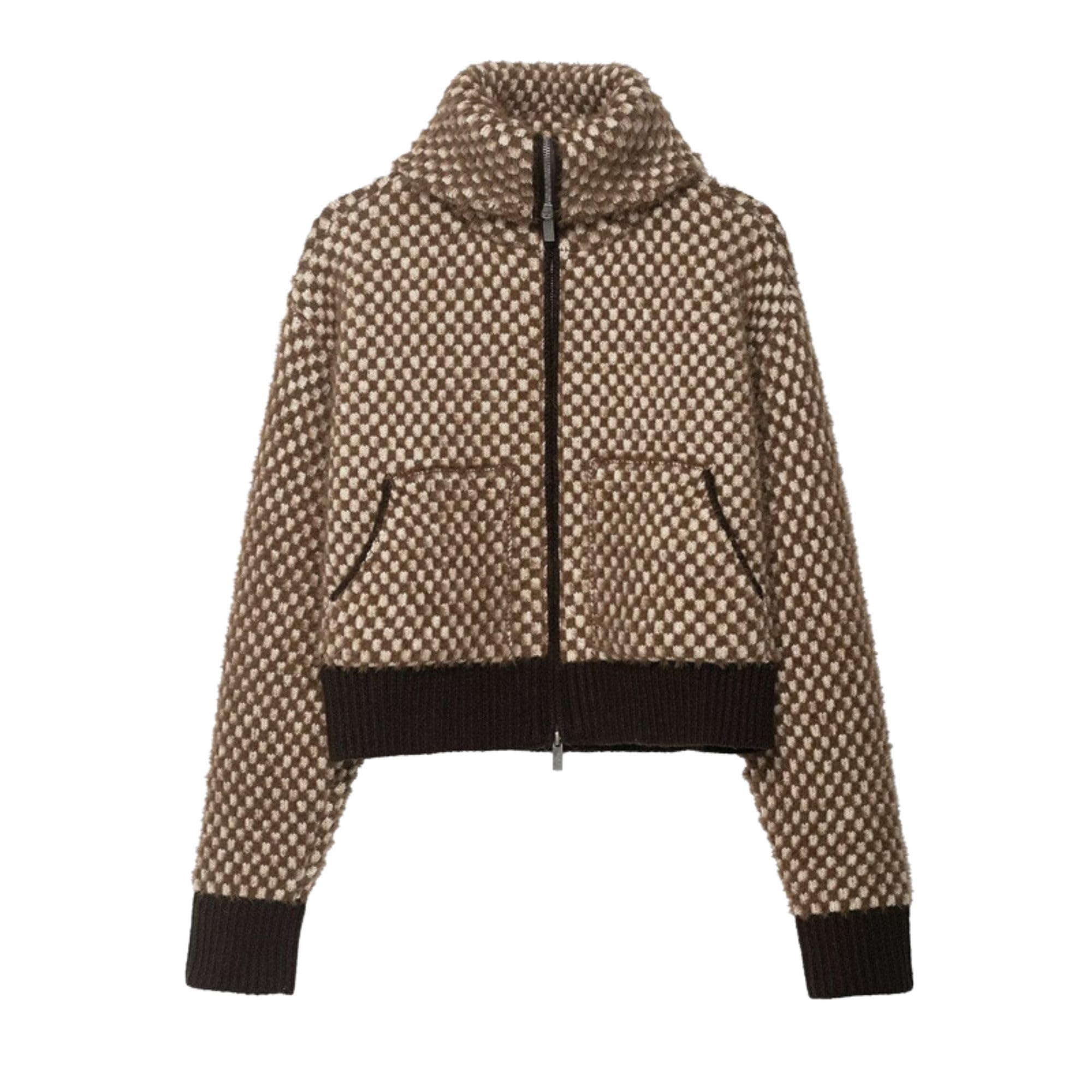 Chevara Womens Fuzzy Checkered Cardigan Long Sleeve Zip Up High Neck Plaid Cardigans Crop Outfits
