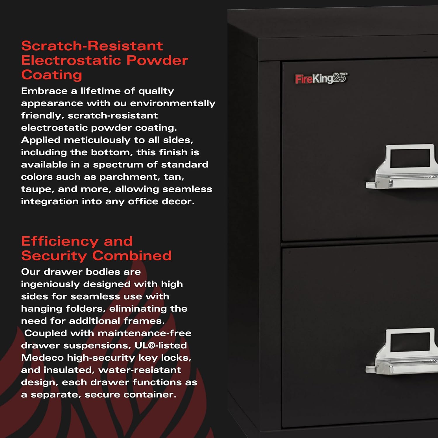 FireKing Vertical 2 Drawer Letter Fire Safe File Cabinet with Key Lock, 1 Hour Fire Rated, UL Rated & Water Resistant Home Safe, Made in The USA, Black