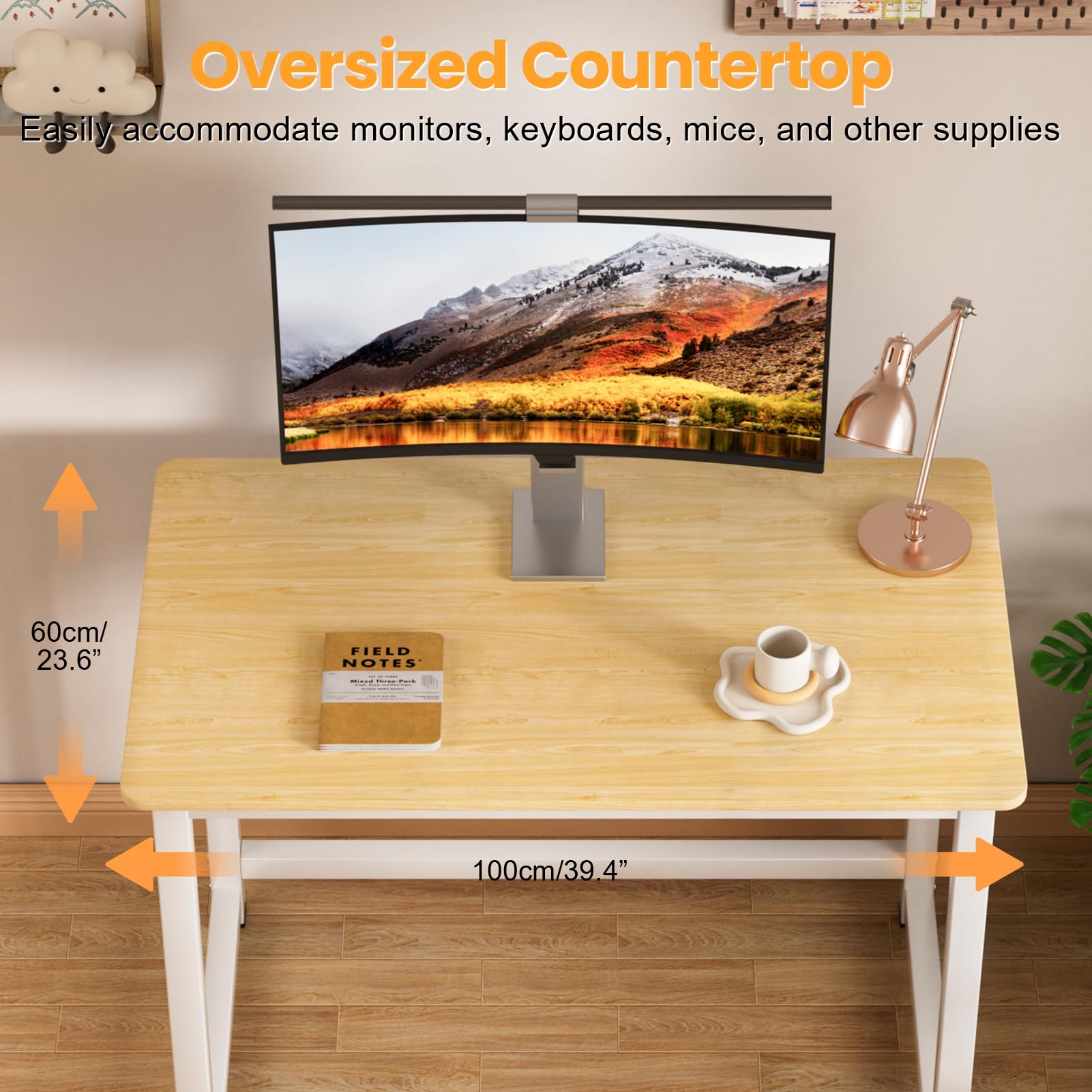 Scrivania per computer da 100 cm, in legno, stile semplice e moderno, scrivania da gioco per casa, ufficio, studio, scrivania con robusta struttura in metallo, stazione di lavoro da 100 cm per piccoli