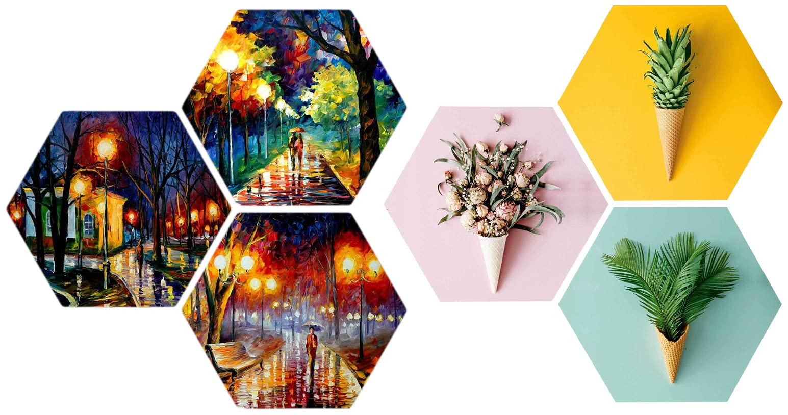 SAF Set of 3 Hexagon Couple Watercolor MDF Board UV Textured Painting 17 Inch X 17 Inch SANFHX128 & Preety Floral Flower and Leaf in Cone Pot 3 Piece,Multicolour (B0BB6DFQBT) Amazon Price History, Amazon Price Tracker