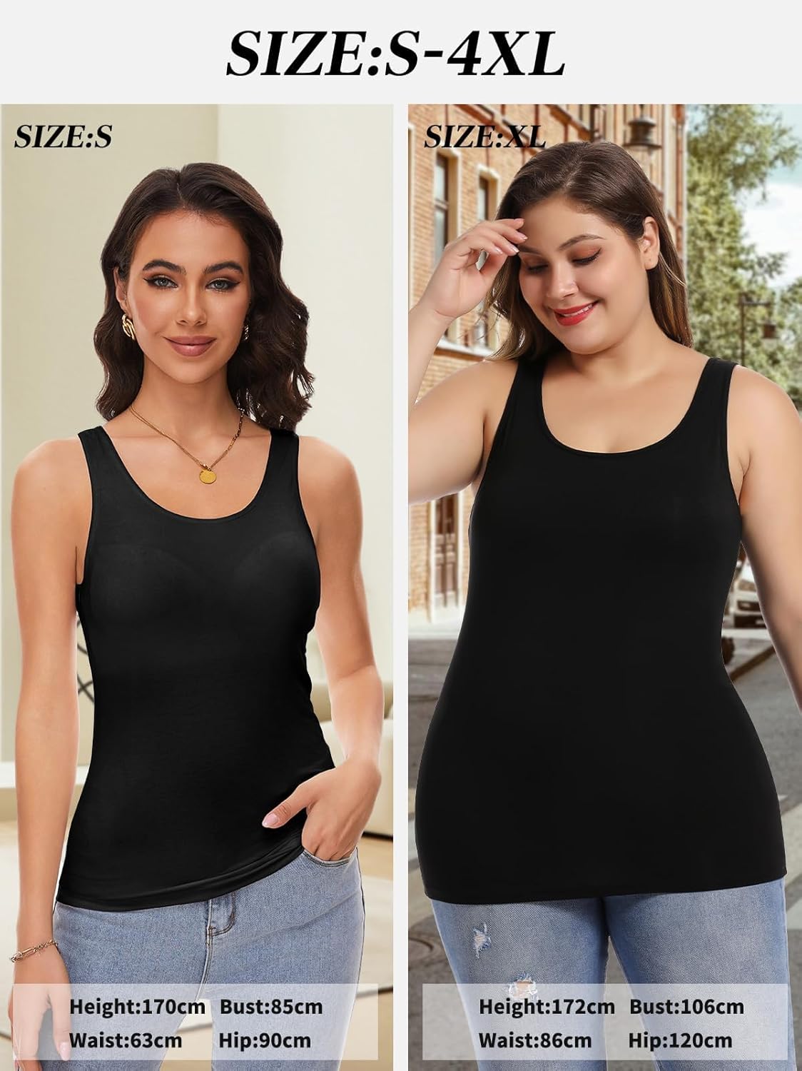 Tank Top with Built in Bra Cup for Women Casual Wide Strap Sleevless Layer Camisole Yoga Top Pack S-3XL - Image 4
