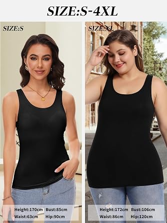 Tank Top with Built in Bra Cup for Women Casual Wide Strap Sleevless Layer Camisole Yoga Top Pack S-3XL