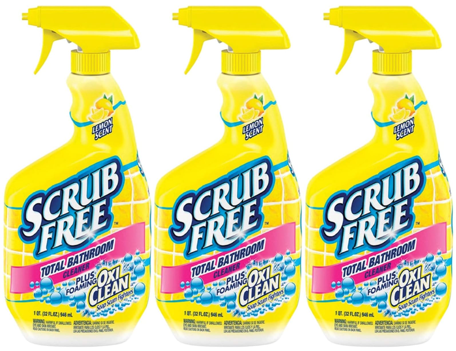 Scrub Free Total Bathroom Cleaner with Lemon Scent, Plus Foaming Oxi Clean, 32 fl oz (pack of 3)