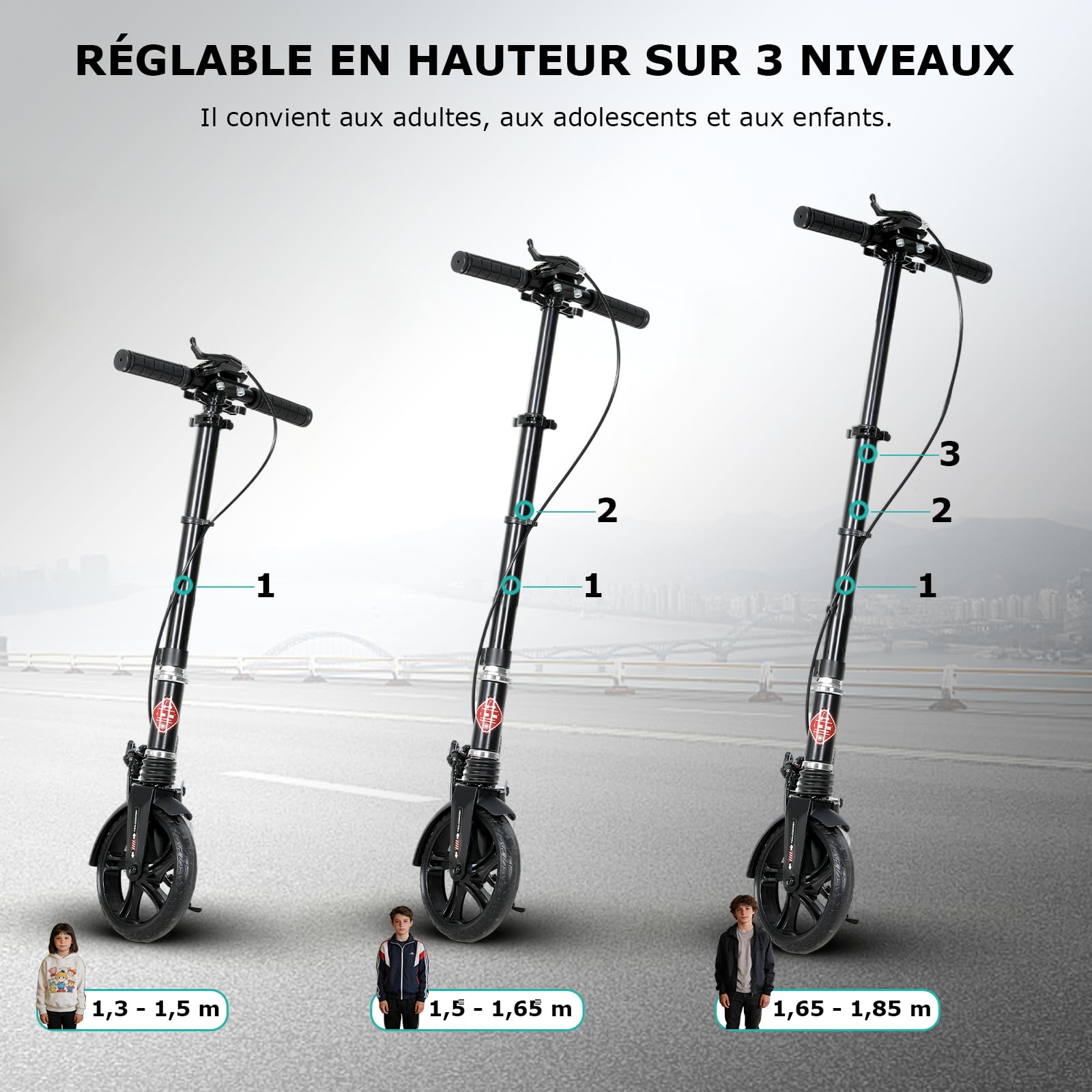 ISE Trottinette Pliable 2 Roues en Aluminium,Hauteur de Guidon Réglable,Double Système d'absorption de Choc & Freinage,Grande Roue avec Pneu Antidérapant,pour Adultes et Adolescents de 12 Ans à 100kg
