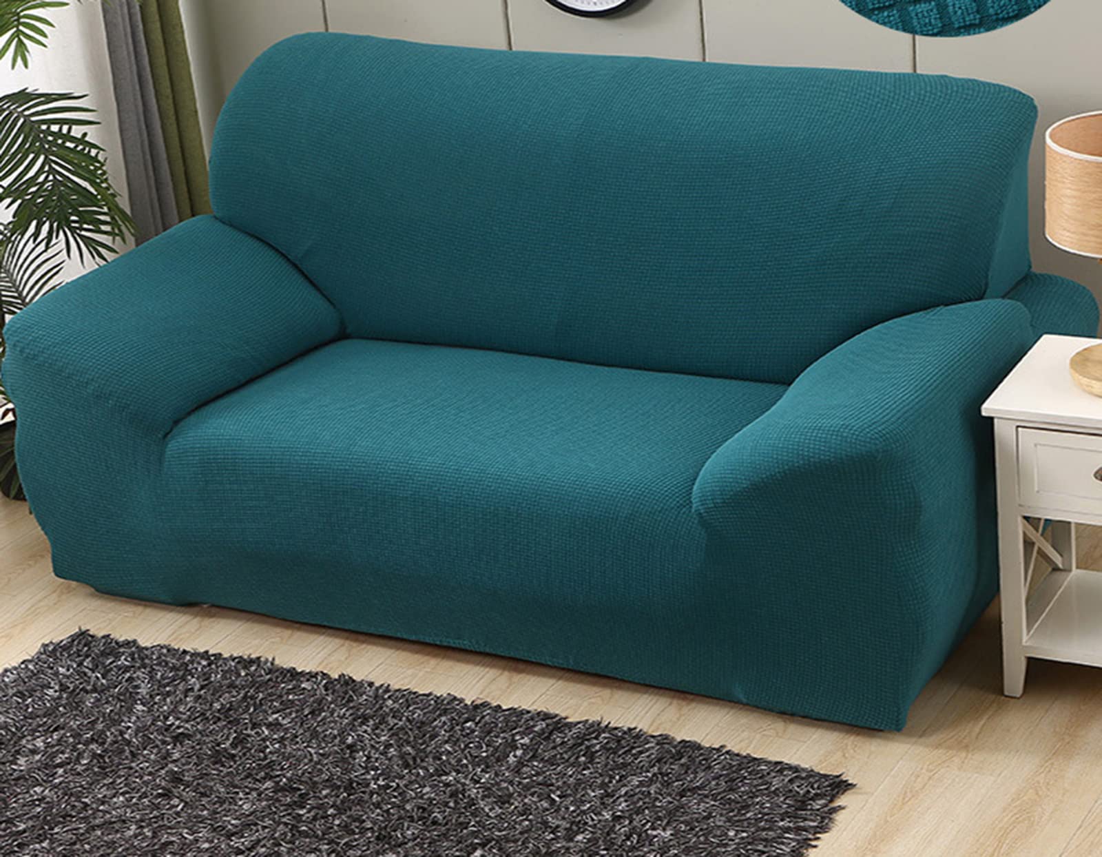 Housse canapé 2 places anti-glisse lavable vert jacquard