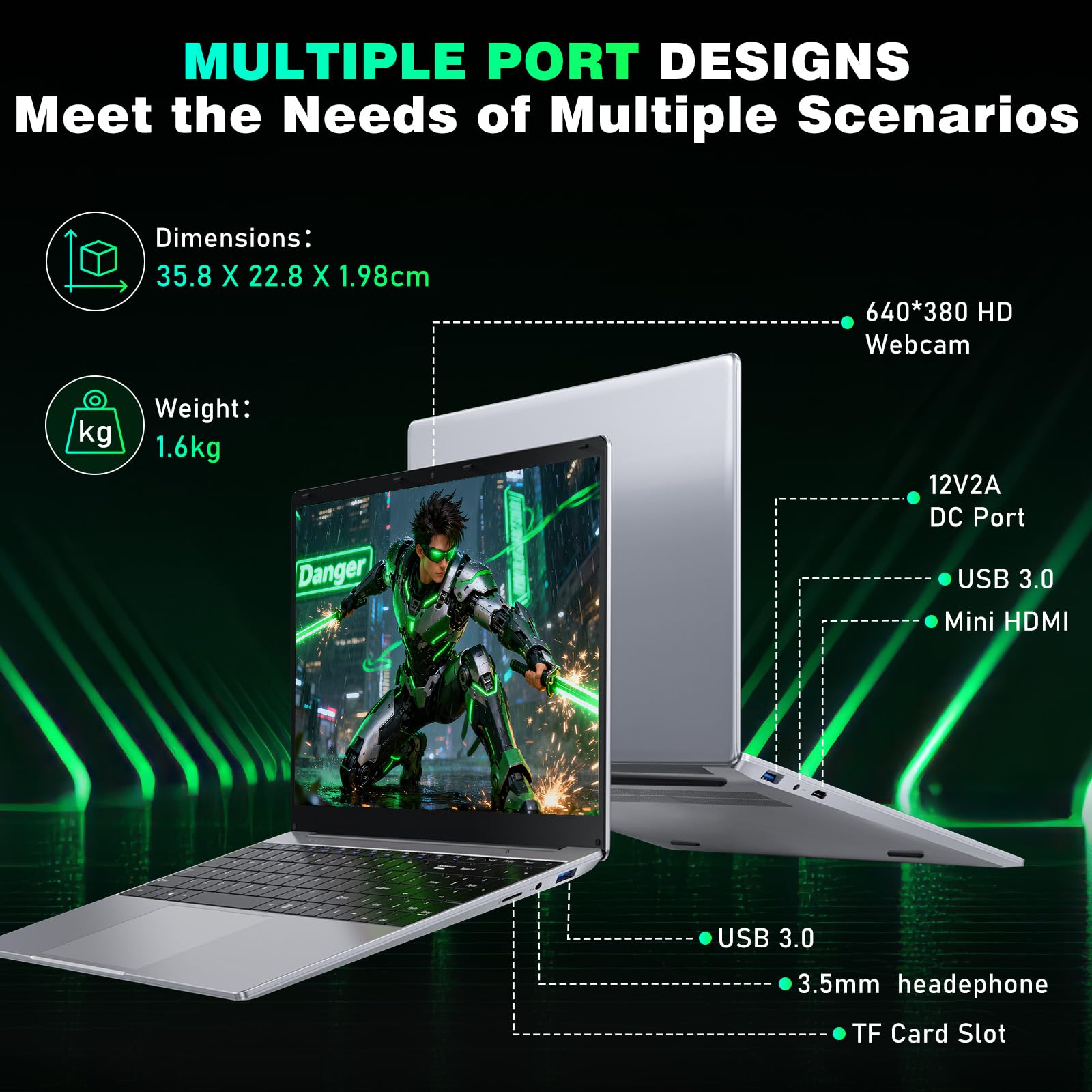 NIAKUN 2026 15.6 Inch Laptop with M3-6Y30 Processor, 16GB RAM 512GB SSD Computer Laptop, FHD 1920 x 1080P, 5000 MAh/38.5Wh, TF Card, Webcam, Touchpad, Student/Home/Business — view 4