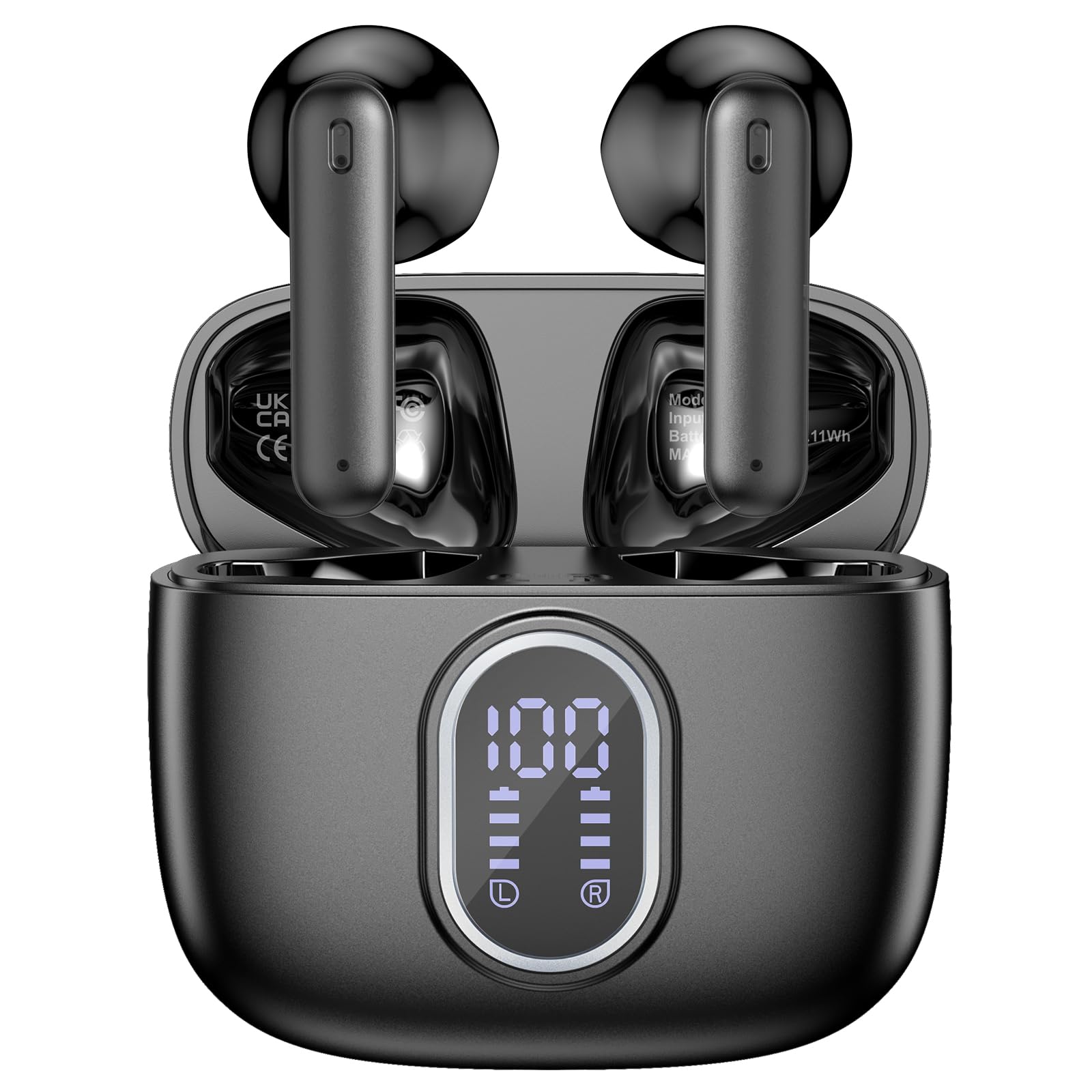 Wireless Earbuds Bluetooth 5.3 Headphones 40 Hrs Playtime with LED Display, Deep Bass and ENC Noise Cancellation Bluetooth Earbuds HD Mics IPX7 Waterproof Ear Bud for iPhone and Andorid Black