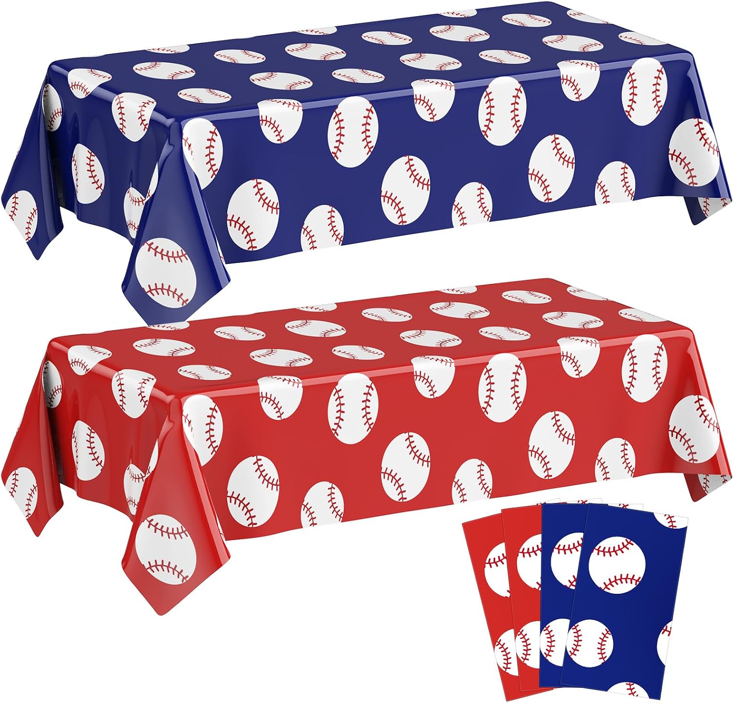 Tenceur 4 Pcs Baseball Plastic Tablecloths, Rookie of The Year Birthday Decorations, 54 x 108 Inch Baseball Rookie Year Table Cloth Red Blue White Table Cover for Party Supplies (Bright Color)