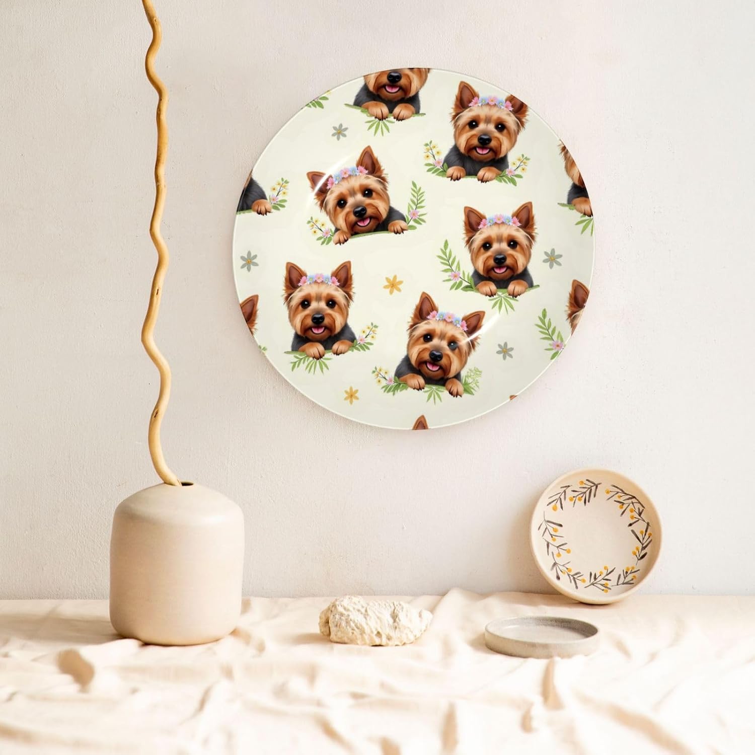 Yorkie Floral Style Ceramic Plate Display Decorative Plate With Stand Wall Hanging Plate For Home Decor 10 Inch
