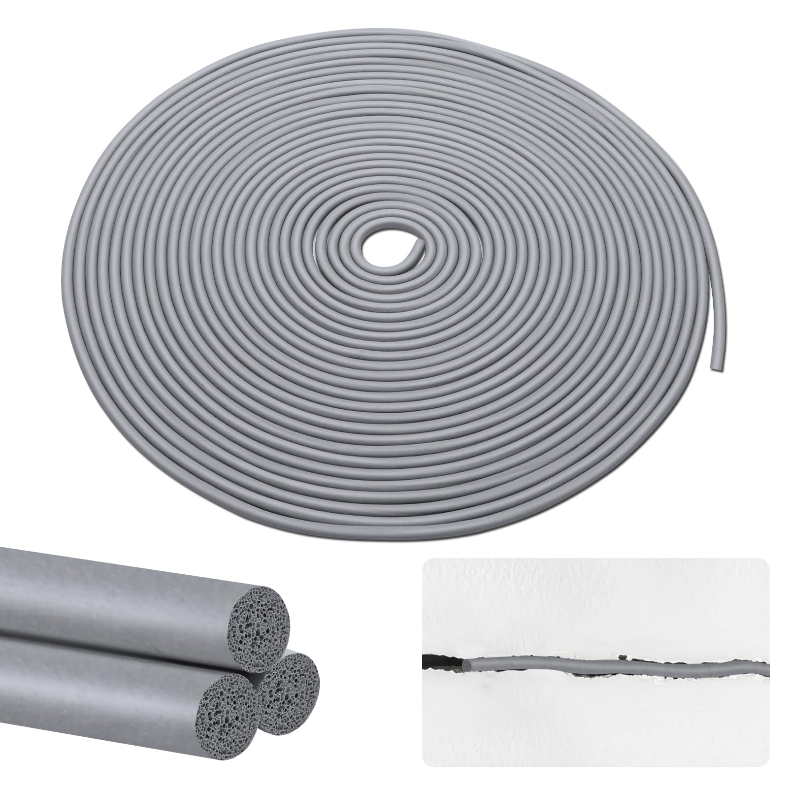 Coitak 1/4 Inch x 100 FT Backer Rod Foam Rubber Caulk Saver Concrete Expansion Joint Filler Weather Strip Seal for Gaps and Joints Gray