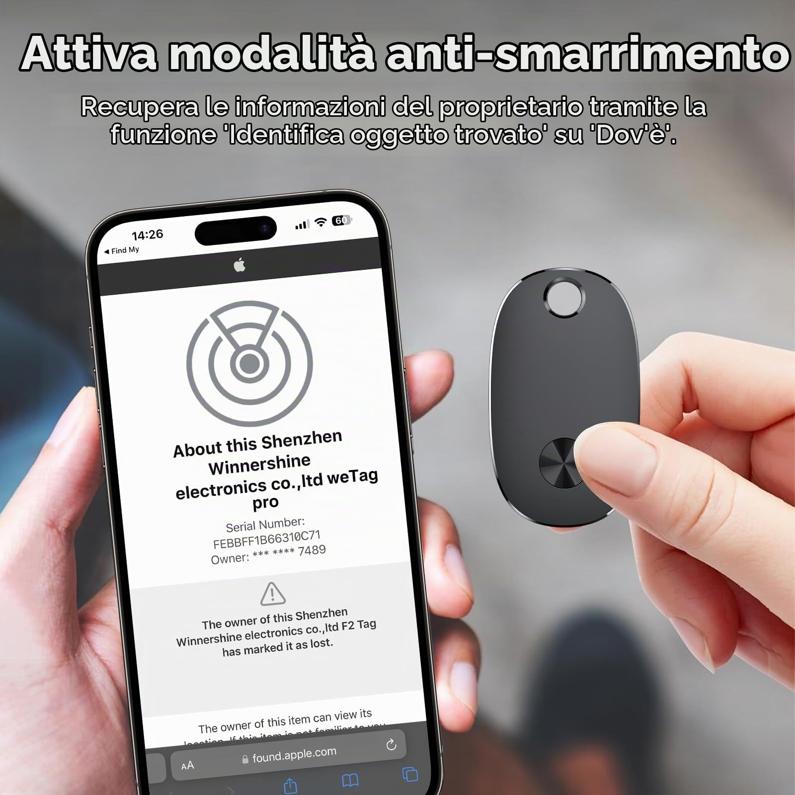 Air Tracker Tag 2 Pezzi, Smart Tracker Funziona con Apple Dov'è App (solo iOS), Batteria Sostituibile Bluetooth Trova Oggetti, 2 anni Utilizzabile Localizzatore Chiavi per Chiavi/Bagagli/Valigie