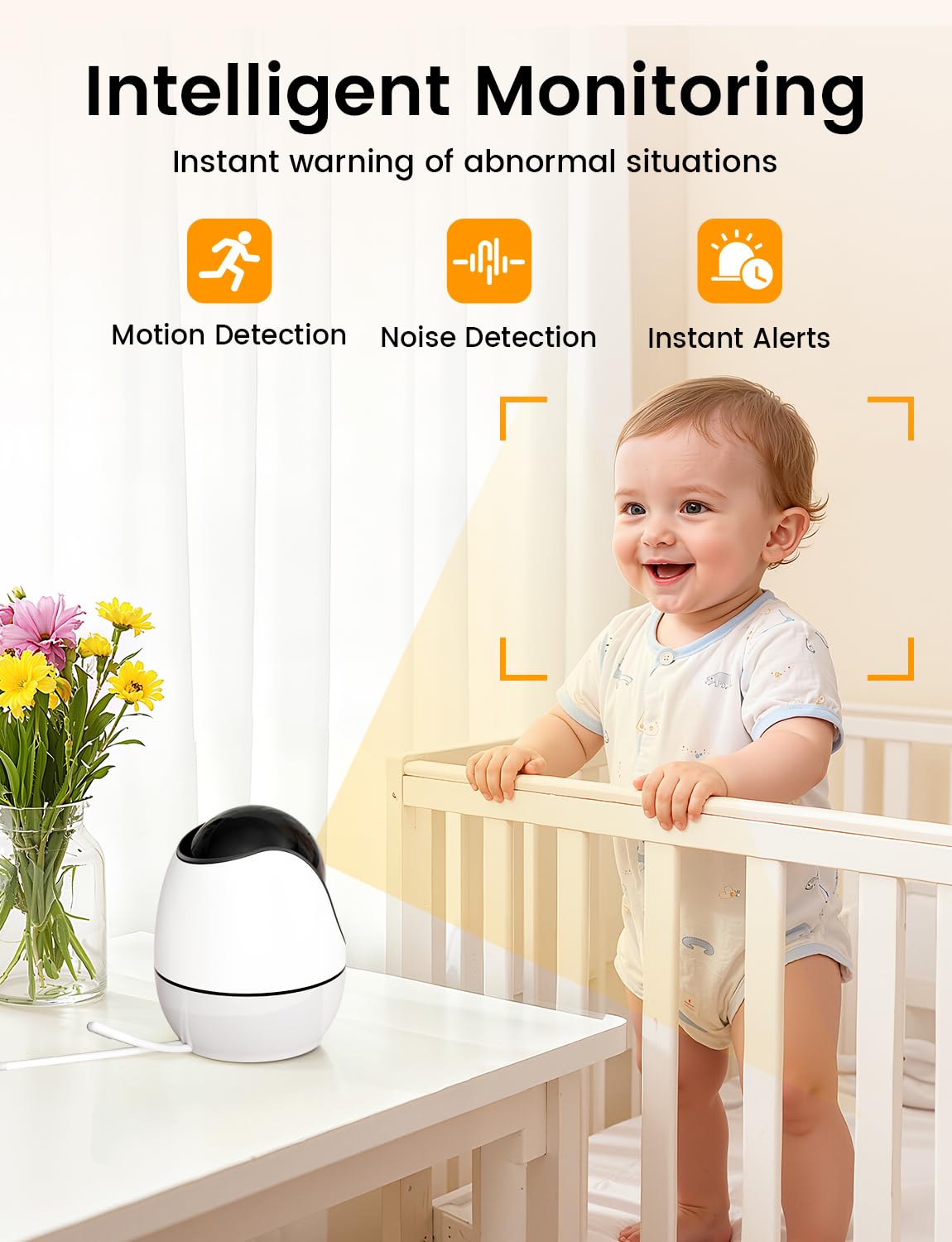 BURNNOVE Baby Monitor Video e Audio WiFi 4,3 Pollici IPS 3500mAh Batteria VOX Luce Notturna Rilevamento Temperatura