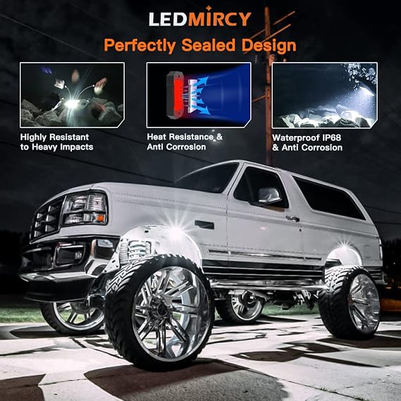 LEDMIRCY Rock Lights, R4 White Rock Lights 12PCS for Off Road Trucks