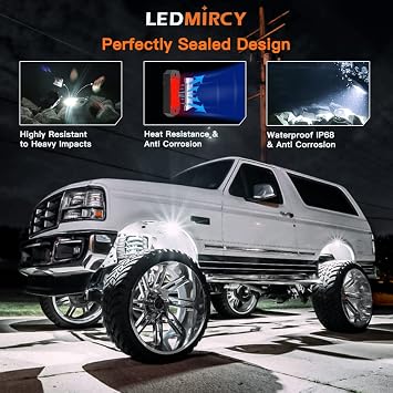 LEDMIRCY Rock Lights, R4 White Rock Lights 12PCS for Off Road Trucks