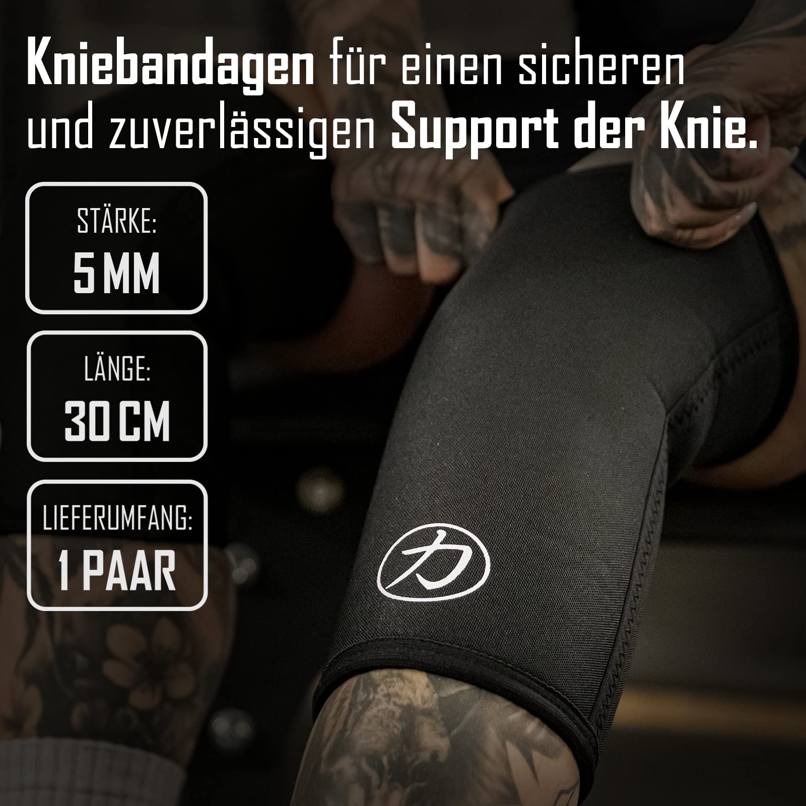 Strength Shop 5mm Neopren Kniebandage für Damen & Männer, 1 Paar, Farbe: Schwarz, extrem reißfeste und belastbare Knee Sleeves, ideal für Weightlifting, Kraftsport & Co.