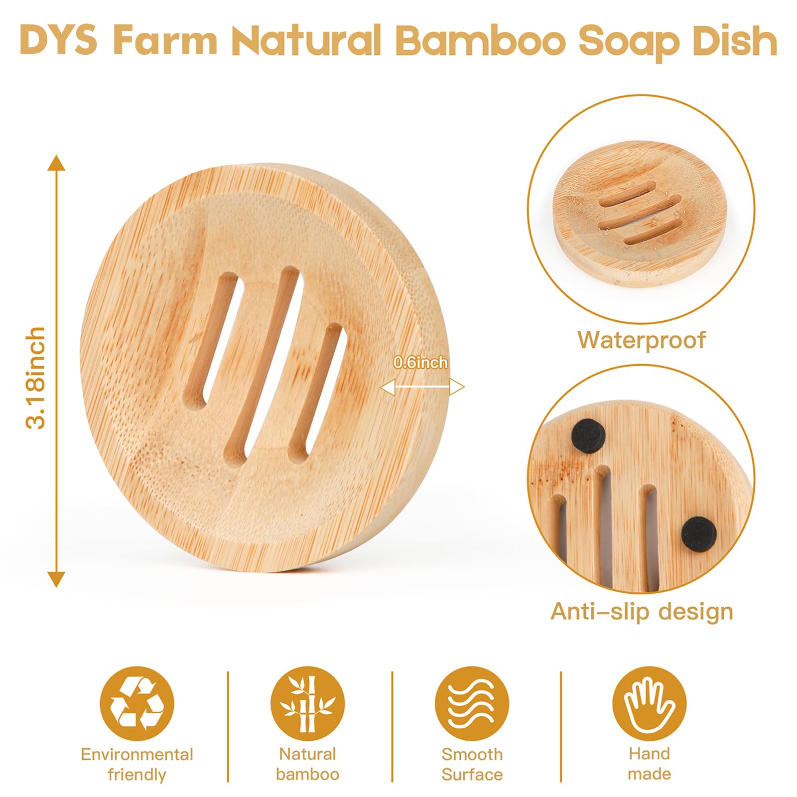 Paquete de 4 jaboneras de bambú para ducha, jaboneras de madera para barras, jabones, esponja, bandeja de ahorro de jabón de madera natural, autodrenante para mantener el jabón seco