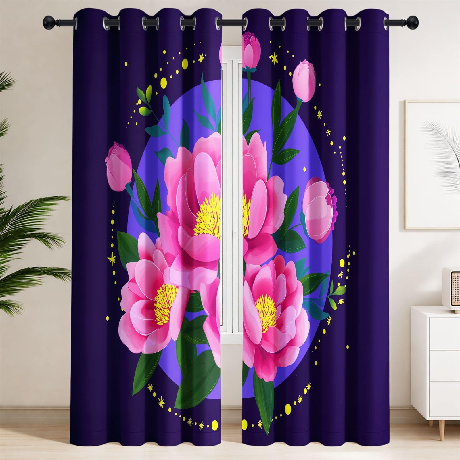 Zasłony zaciemniające nowoczesne kwiatowe do sypialni 230 x 229 cm 2 panele