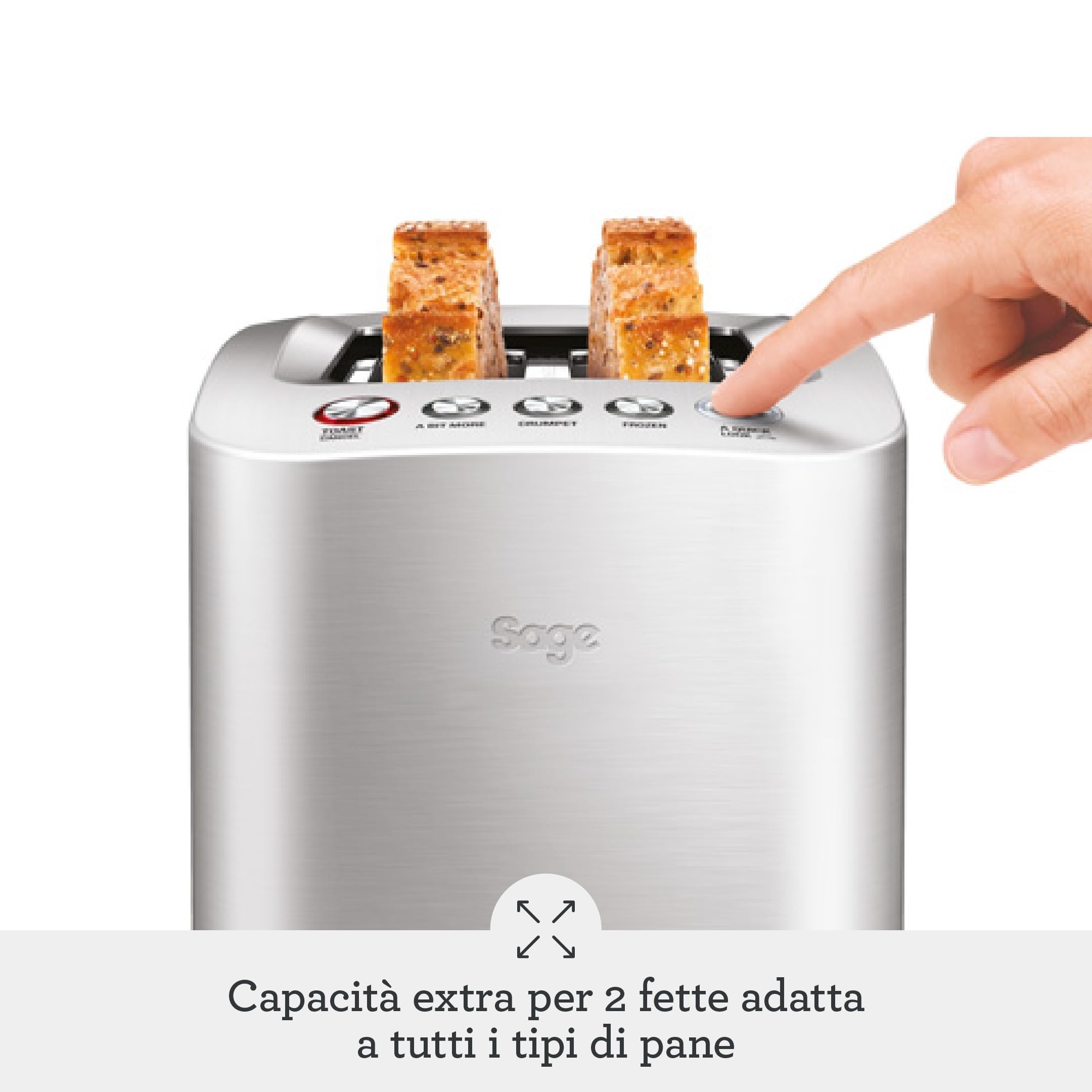 Sage - The Smart Toast - Tostapane Intelligente a 2 Fette - Alluminio Spazzolato | 2 Fessure Extra-Larghe, Controllo Doratura Variabile, Funzioni a Bit More, Lift e Look e Bagel; Abbassamento Automatico