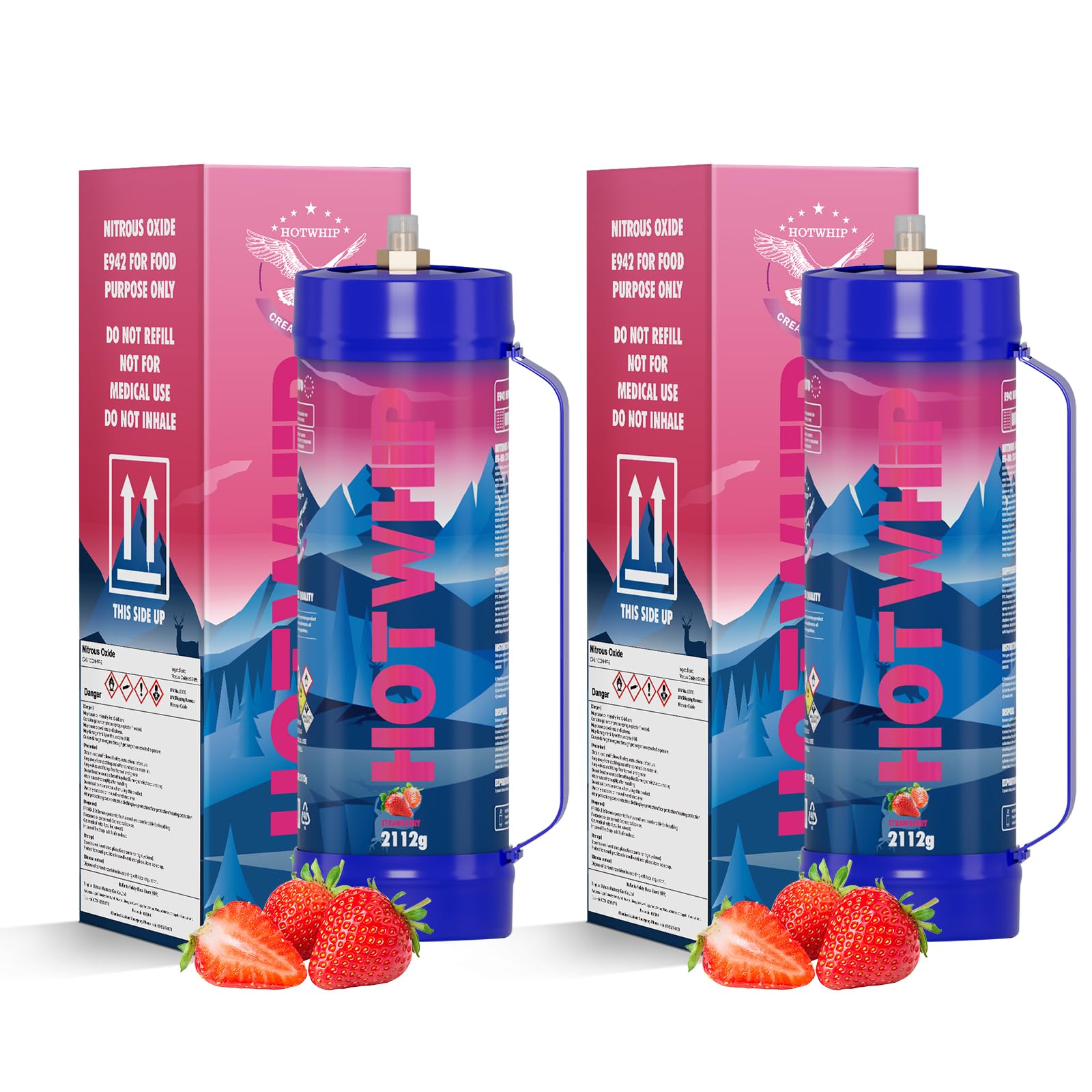 Whipped Cream Charger 2x2112g 3.3L Strawberry Flavor Food Grade 99.99% Purity Whip Cream Cartridge With Nozzl Nitrous Oxide Tank（2 Cylinders)
