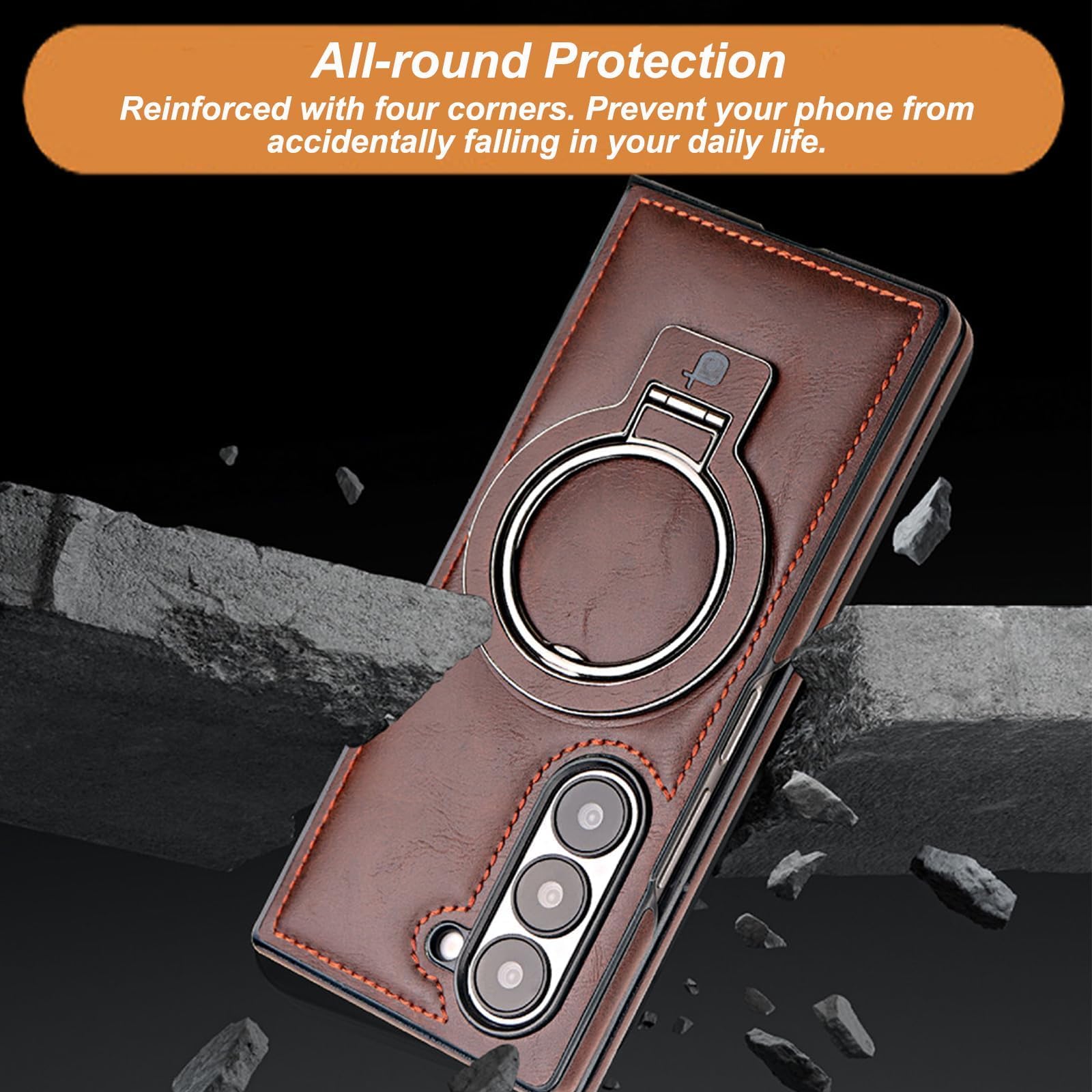Sentiment Value Leather Phone Case, Sentimentvalue Luxurious Magnetic for Samsung Galaxy S25/S24/S23, Business Anti-Fall Bracket Protective Case (Dark Brown,S25Ultra)