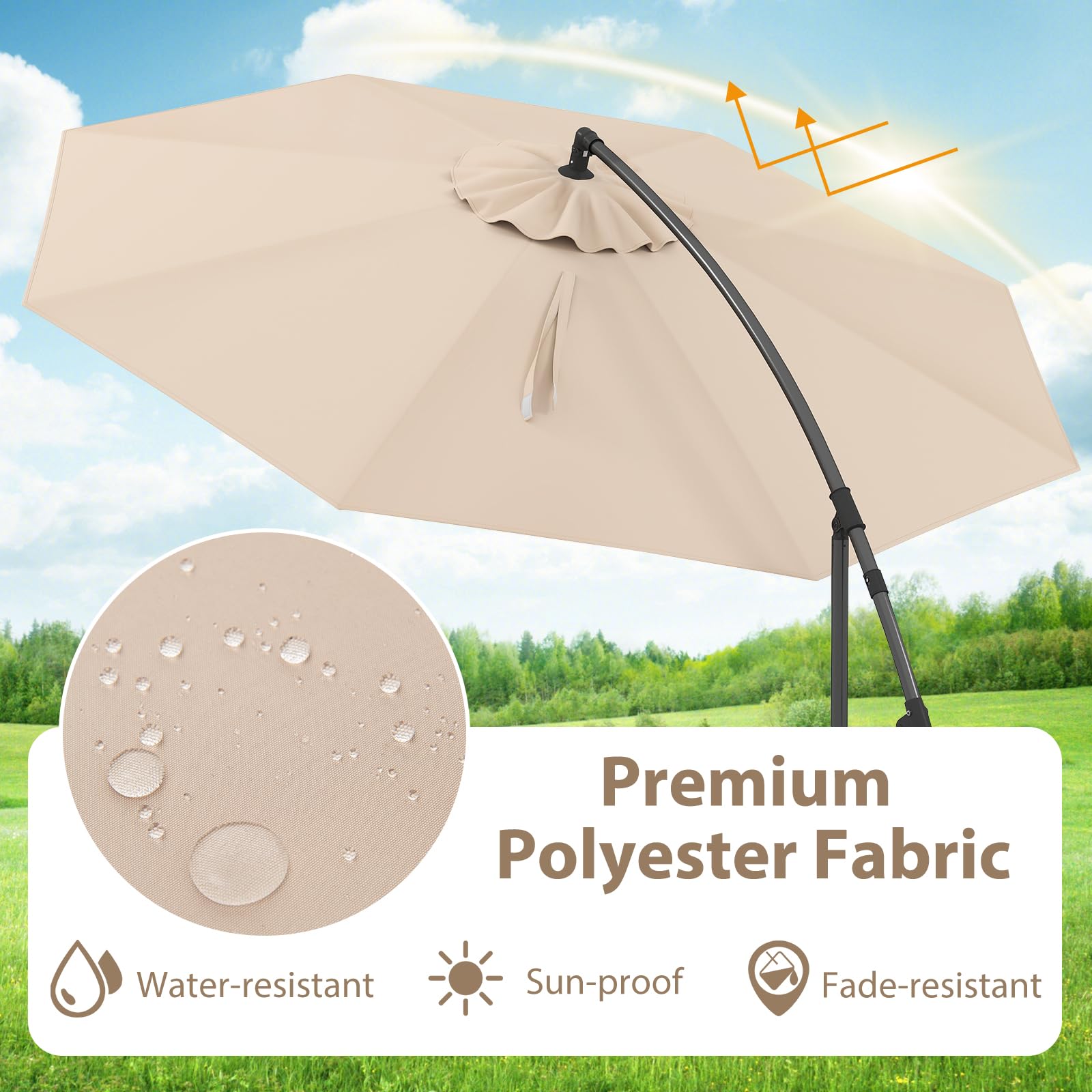 backyard creations 11 offset patio umbrella Crestlive Products 11 ft. x 11 ft. Double Top Patio Cantilever Umbrella  with 350 lbs. Wheeled Base Outdoor Offset Umbrella in Tan Brown  CL-UWB5724TAN-1