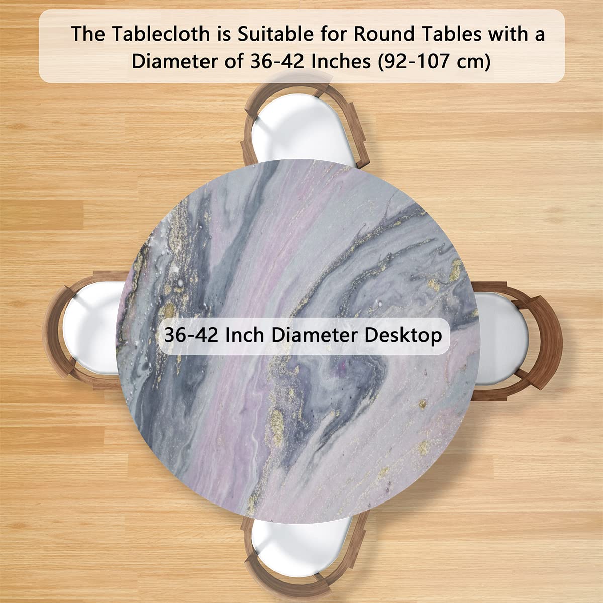 Round Fitted Tablecloth with Elastic Edged, Marble Pattern Table Cloth Waterproof Wipeable Round Table Cover for Outdoor Patio Indoor and Dining Table, Fits Tables up to 36