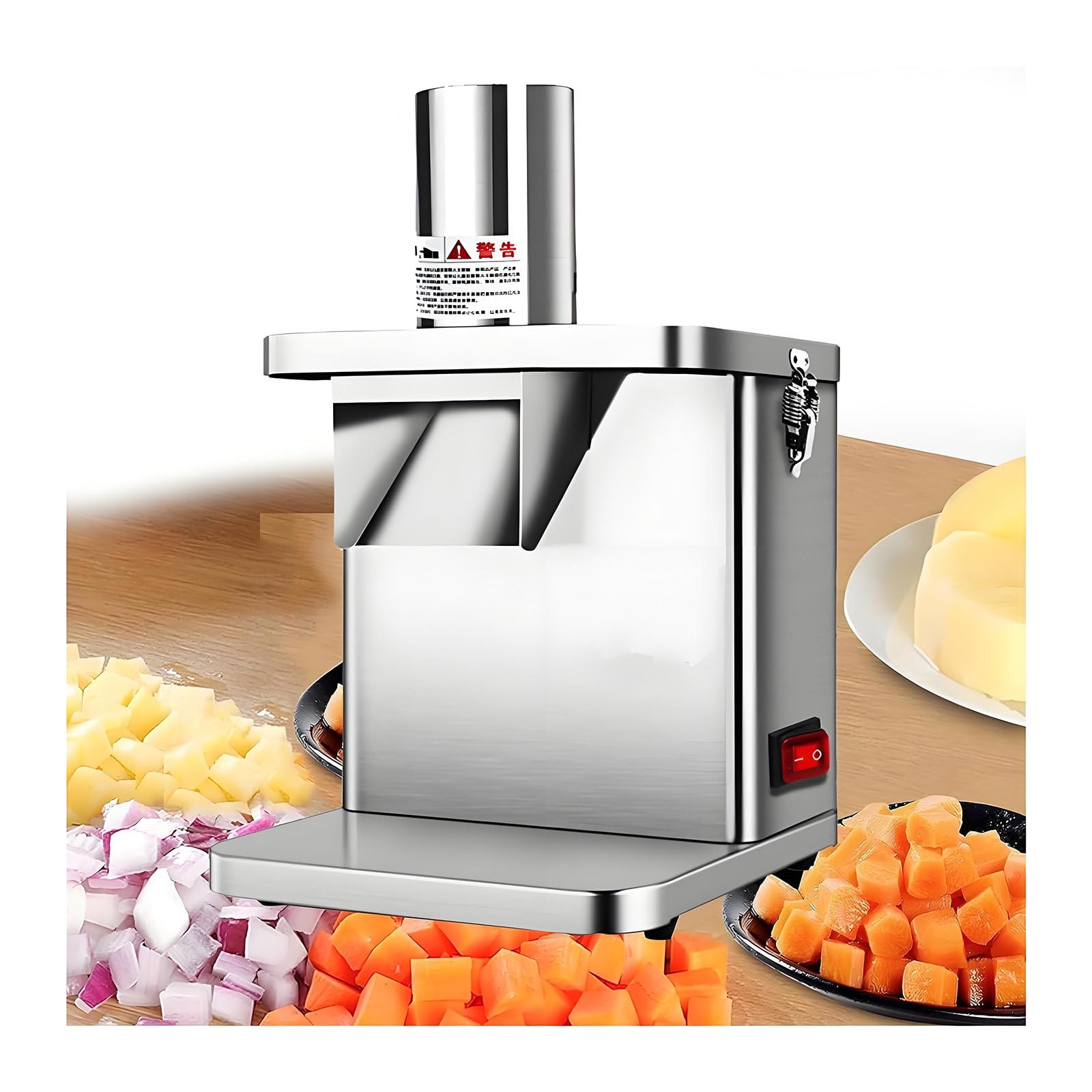 GUTYGIO Electric Vegetable Dicer Commercial, Food Processor Fruit Cutting Machine, 250W Vegetable Chopper Dicer Shredder Automatic Onion Potato Cutter with 6/8/9/12/15mm Blades
