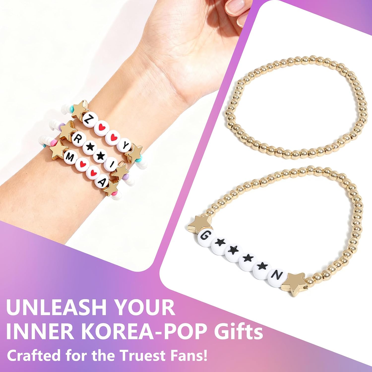 for Korea-Pop Merch Bracelets Inspired Bracelets,5PCS Stackable Stretch Bracelets for Korea-Pop Stuff Fans Cosplay Outfit Gifts Accessories Jewelry Birthday Christmas
